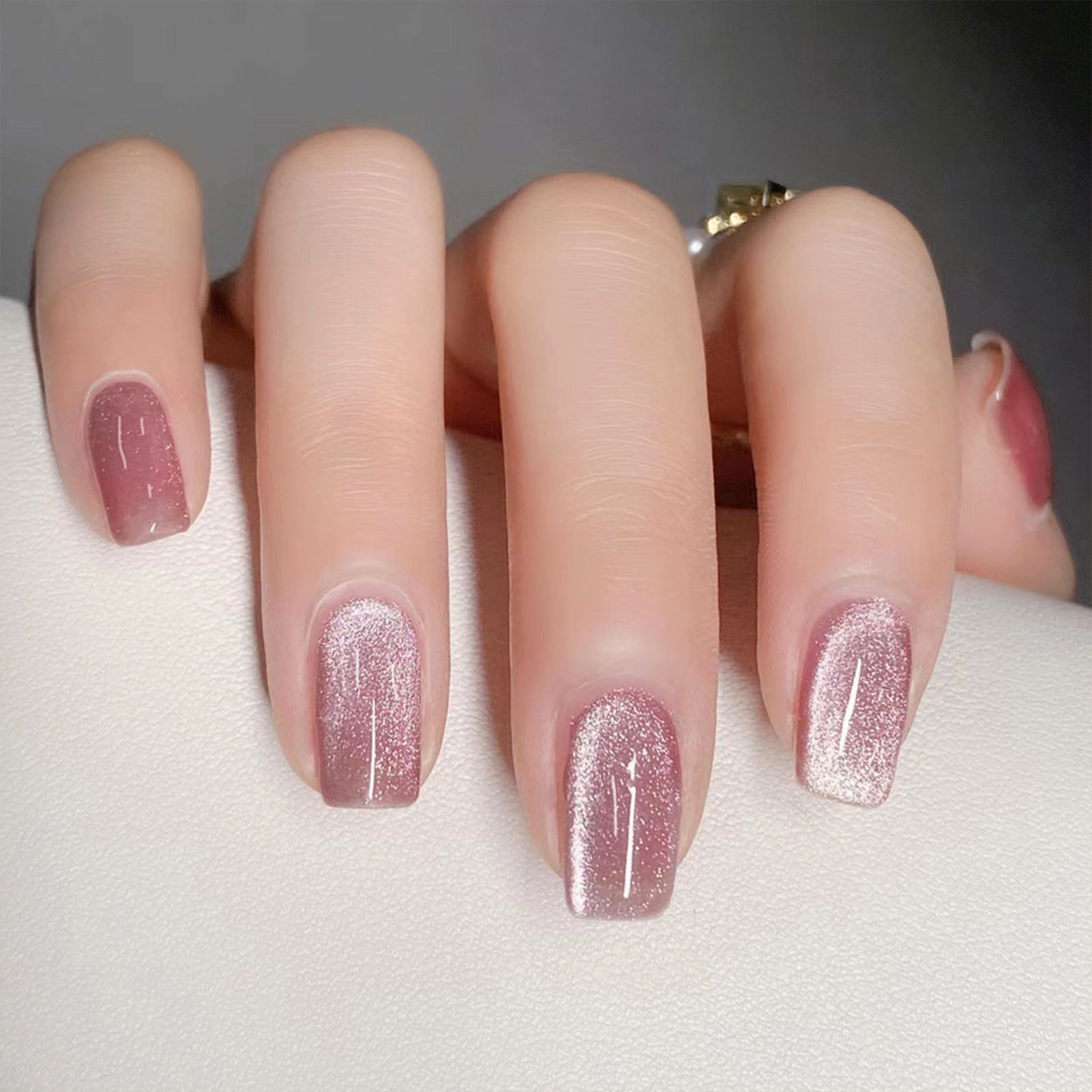 Nail Art Cat Eye Pink - แผ่นแปะเล็บเทียมกลิตเตอร์สำหรับกดติดเล็บตาแมวสีชมพูแวววาว24ชิ้นสำหรับทำเล็บผู้หญิงอุปกรณ์ศิลปะแบบทำมือด้วยกาวเจลลี่