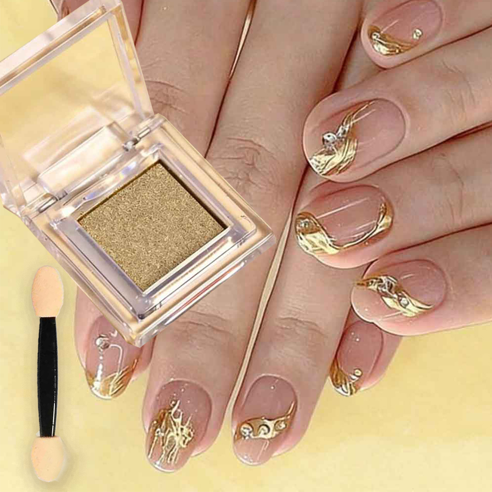 Nail Art Chrome - ผงโครเมี่ยมสีทองสำหรับตกแต่งเล็บ ผงมิเรอร์เอฟเฟกต์ ผงเมทัลลิค ผงโครเมี่ยมแบบแข็ง