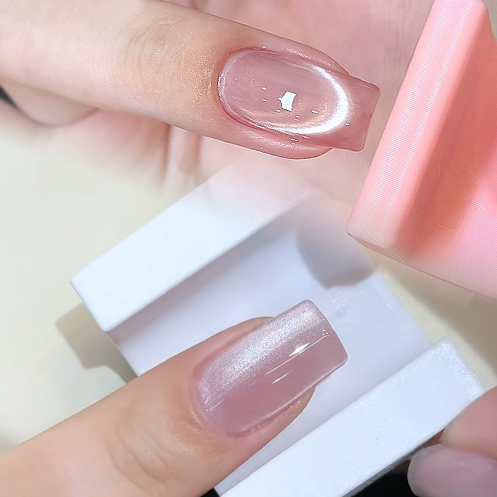 Nail Art Cat Eye Pink - แม่เหล็กทำเล็บลายตาแมวแบบ 5D รูปตัวยู สีขาว/ชมพูกำมะหยี่ เจลแม่เหล็กยูวีสำหรับทำเล็บลายตาแมว ทำเล็บเอง