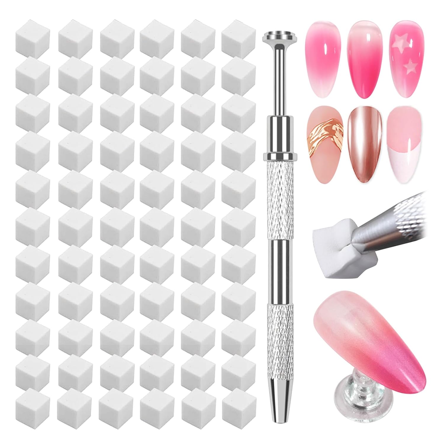 Nail Art Chrome - ชุดฟองน้ำสำหรับทำเล็บแบบไล่สี 150 ชิ้น พร้อมปากกาฟองน้ำโลหะสำหรับเกลี่ยสีโครเมียม ผงสี และเจล