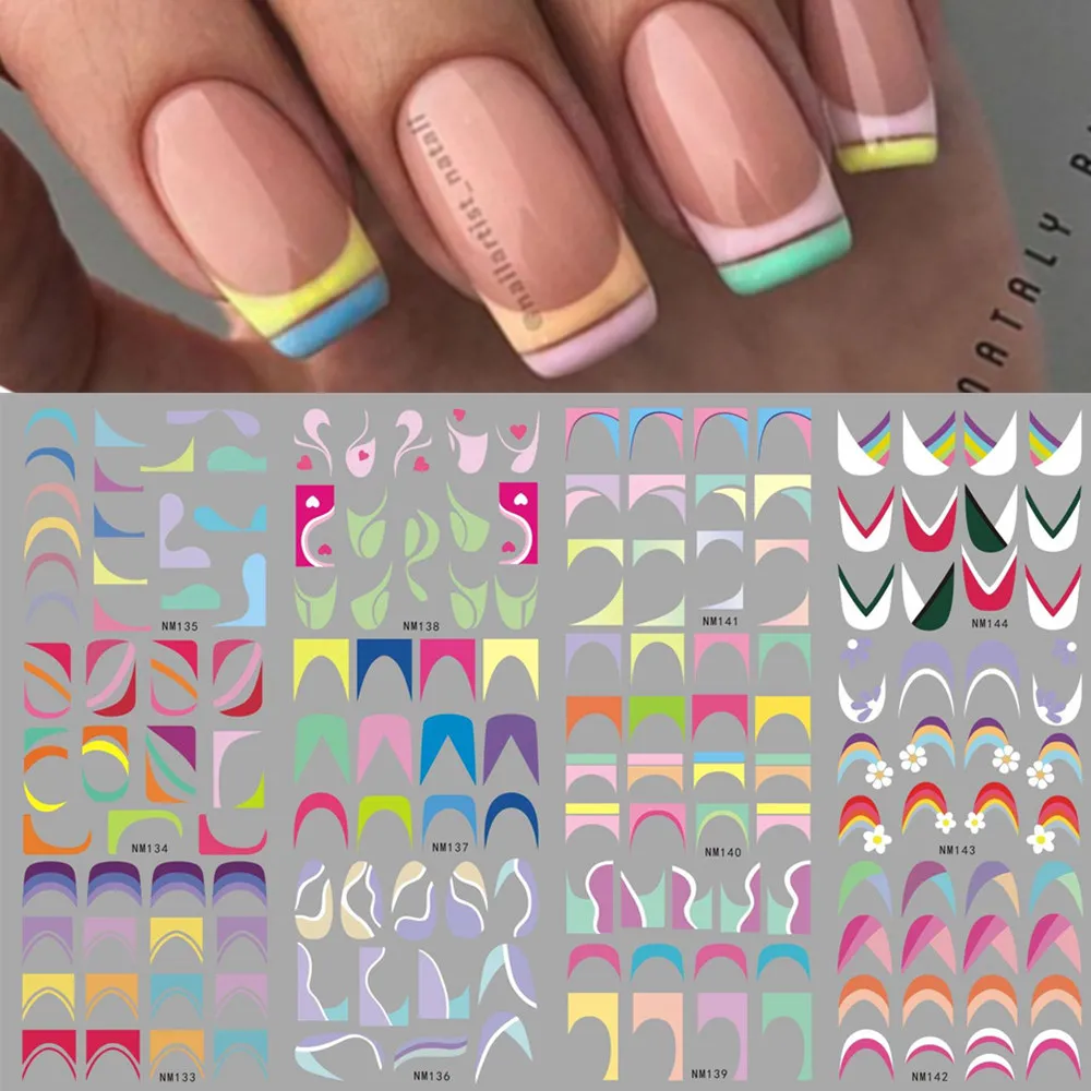 Nail Art Rainbow - เคล็ดลับภาษาฝรั่งเศสคําเล็บ Slider สติกเกอร์ Tattoo เส้นเรขาคณิต Nail