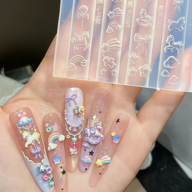 Nail Art Rainbow - แม่พิมพ์ซิลิโคนใส DIY สำหรับตกแต่งเล็บ 3 มิติ ลายม้าสายรุ้งยูนิคอร์นแสนน่ารัก