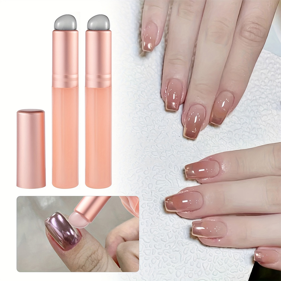 Nail Art Chrome - แปรงทาเล็บซิลิโคน 1/2/3 ชิ้น, แปรงโครเมียมแบบใช้ซ้ำได้, แปรงทาเล็บแบบไล่สีสำหรับเจลและอุปกรณ์ทำเล็บแบบฝรั่งเศส