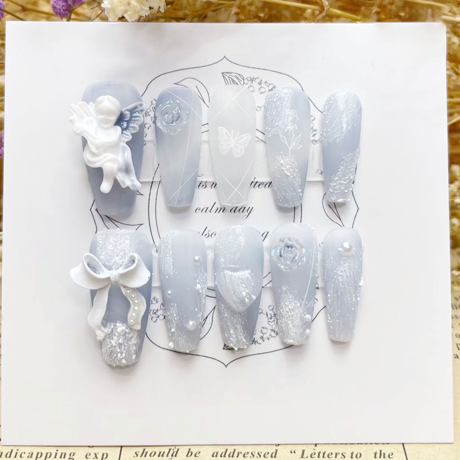 3D พลาสเตอร์ Angel เล็บปลอม Gl - Nail Art Fake บทวิจารณ์และราคา