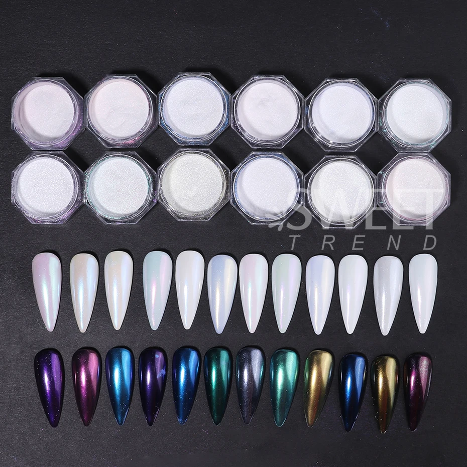 ผงกระจกเล็บชิมเมอร์ออโรร่า 12  - Nail Art Chrome บทวิจารณ์และราคา