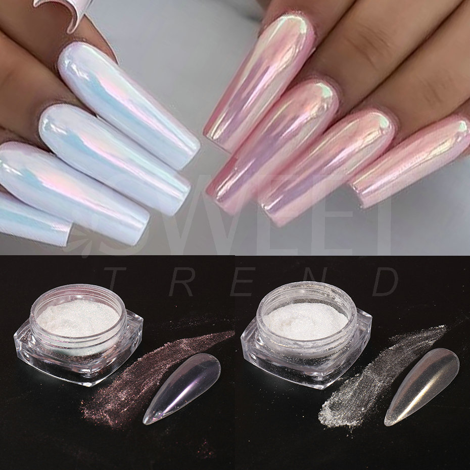 สีขาวมุกกระจกแสงจันทร์เล็บผง C - Nail Art Chrome บทวิจารณ์และราคา