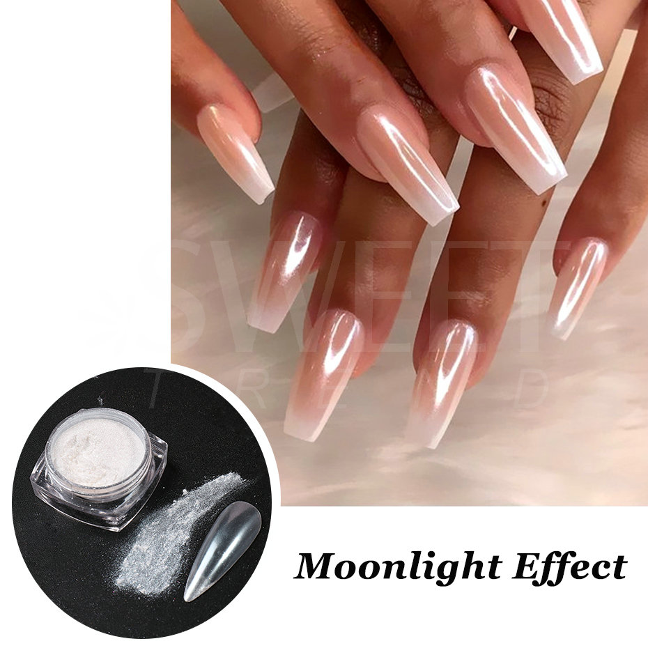 สีขาวมุกกระจกแสงจันทร์เล็บผง C - Nail Art Chrome บทวิจารณ์และราคา