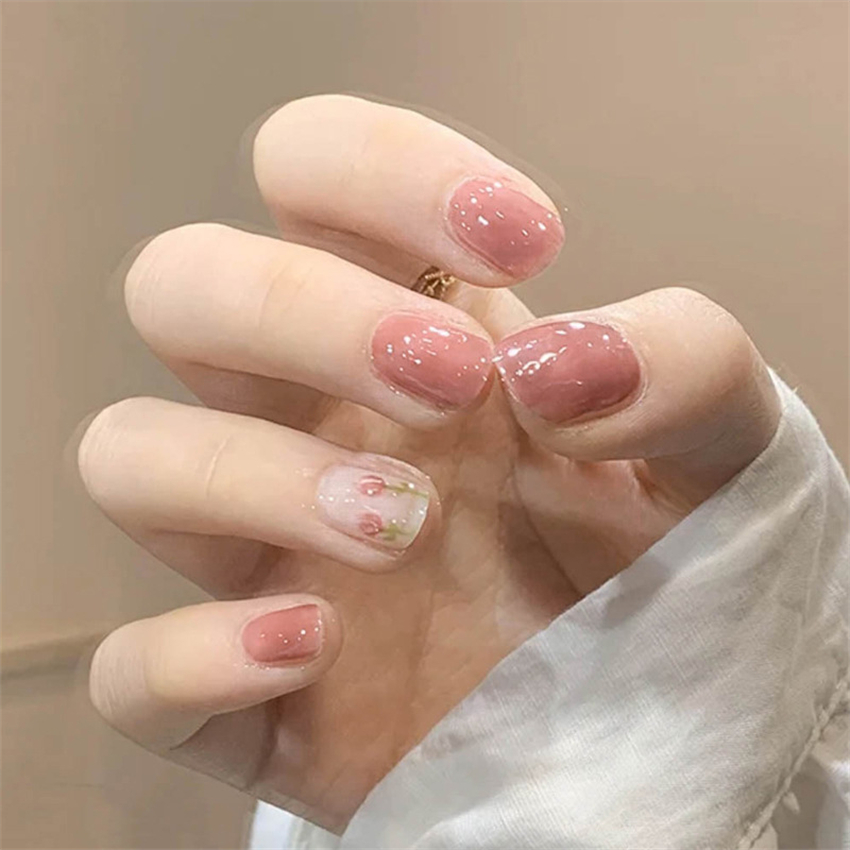 24PCS อะคริลิคสั้น Golden Hear - Nail Art Fake บทวิจารณ์และราคา