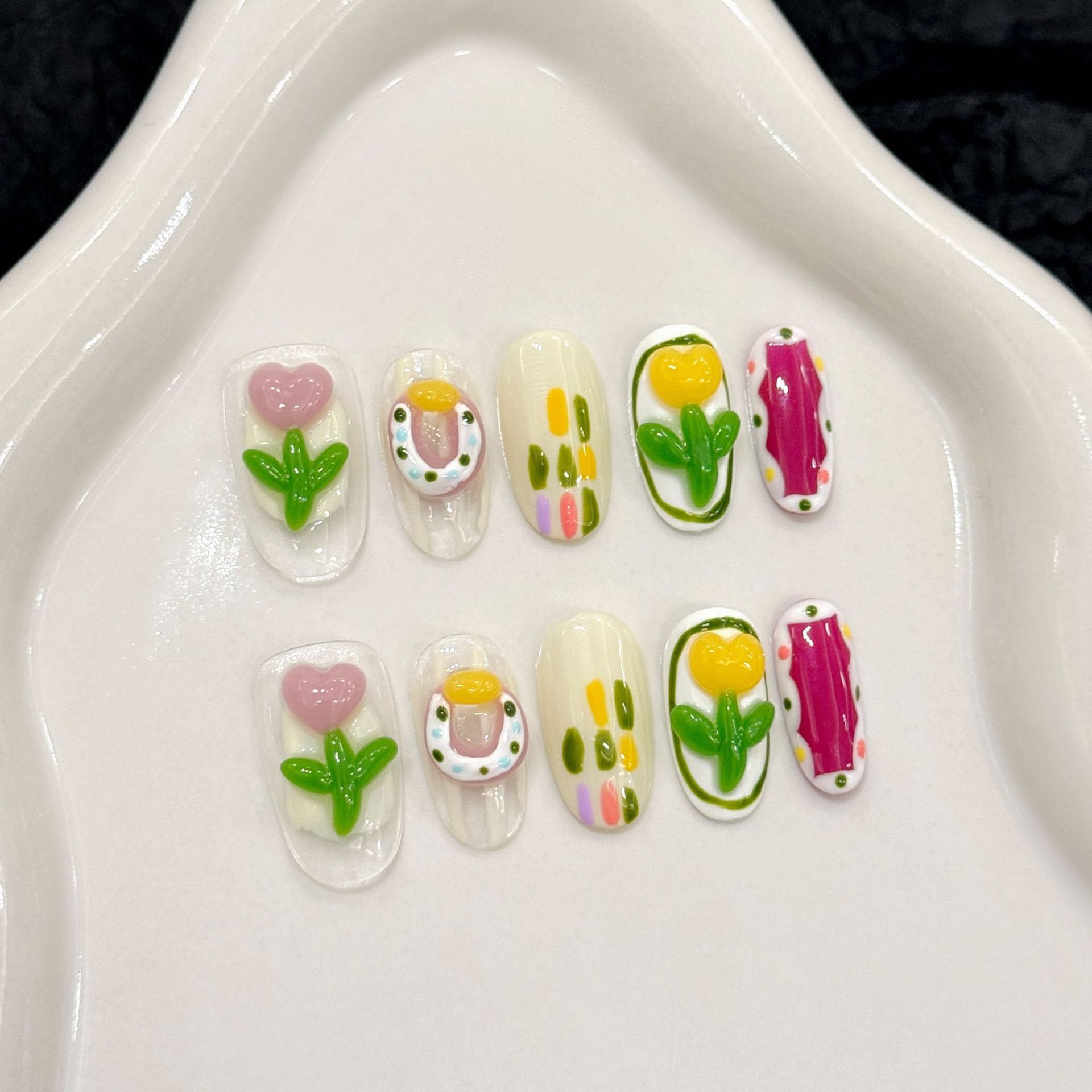 10pcs Handmade กดบนเล็บ 3D สตร - Nail Art Fake บทวิจารณ์และราคา