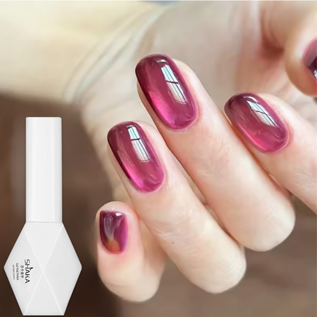 SHAKA ยาทาเล็บเจลสีชมพูแดงโรสอ - Nail Art Cat Eye Pink บทวิจารณ์และราคา
