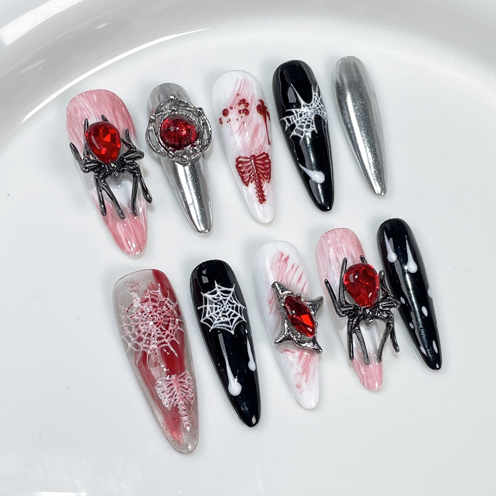 เล็บปลอมแบบ Y2k โกธิคยาวทำด้วย - Nail Art Fake บทวิจารณ์และราคา