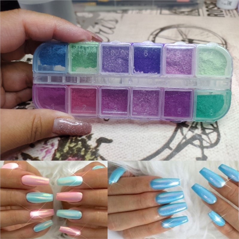 12 กริด/กล่องเล็บ Glitter กระจ - Nail Art Chrome บทวิจารณ์และราคา