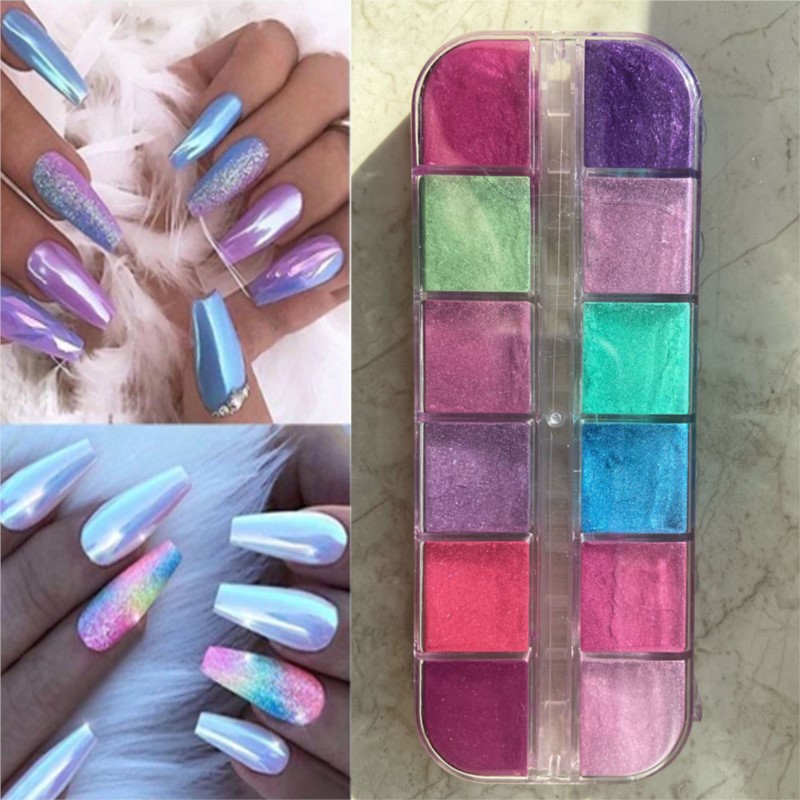 12 กริด/กล่องเล็บ Glitter กระจ - Nail Art Chrome บทวิจารณ์และราคา