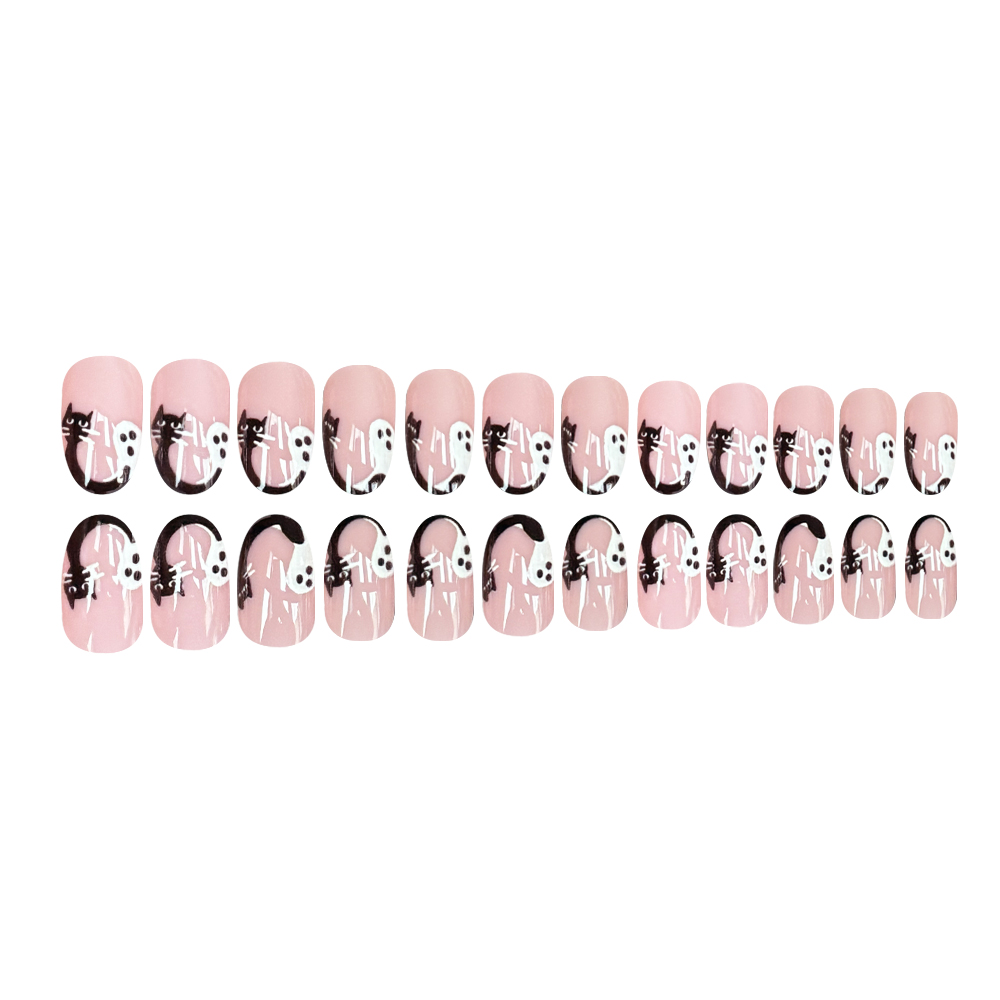 เล็บปลอมลายแมวดำผีฮาโลวีน ทรงส - Nail Art French Nails บทวิจารณ์และราคา