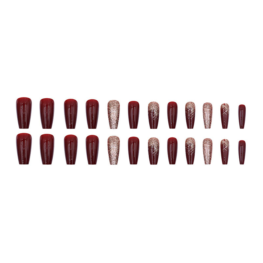24 ชิ้น เล็บปลอมสีแดงไวน์แบบแฟ - Nail Art French Nails บทวิจารณ์และราคา