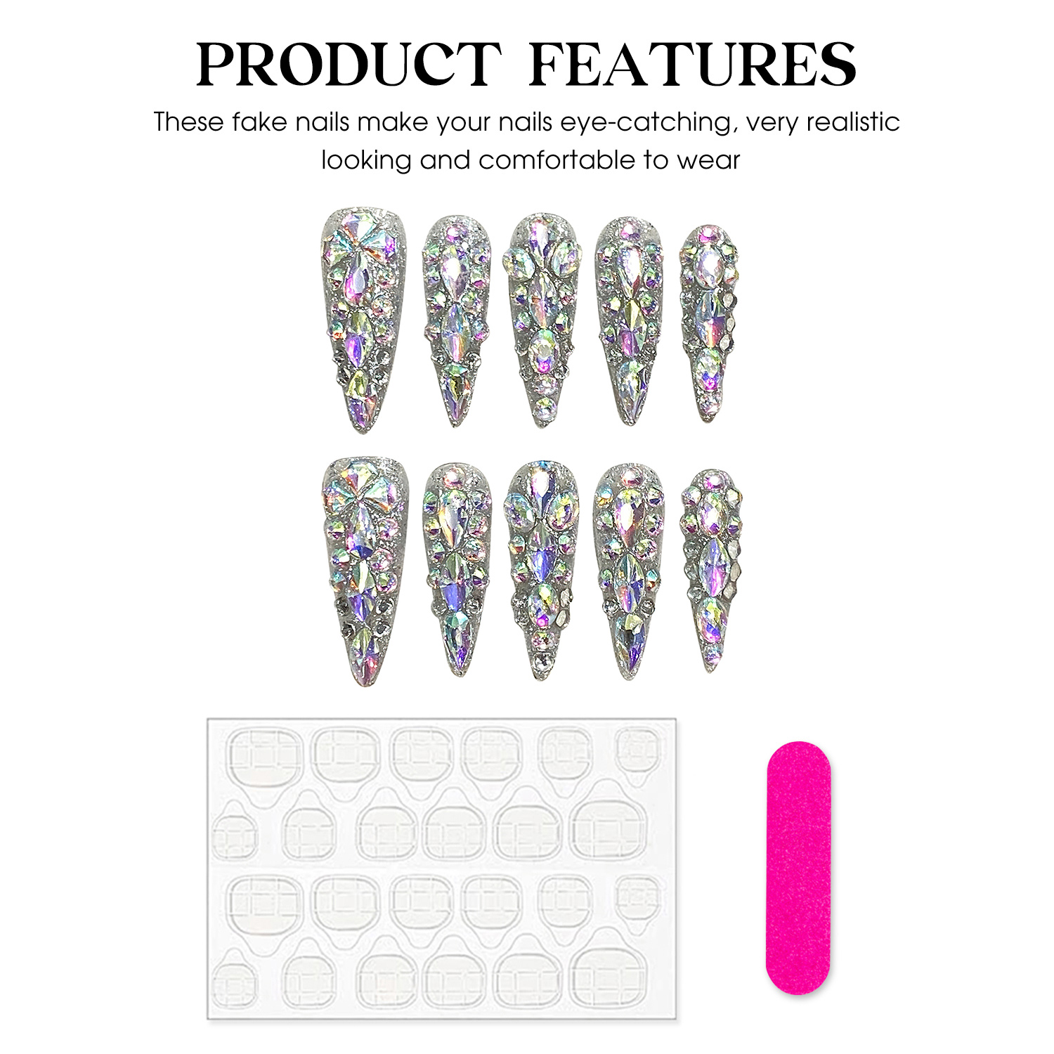 10pcs Handmade กดบนเล็บยาว Sti - Nail Art Fake บทวิจารณ์และราคา