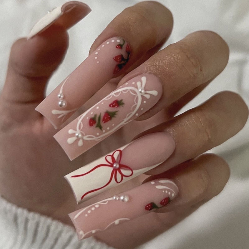 เล็บปลอมแบบกดติดลายดอกไม้ 24 ช - Nail Art French Nails บทวิจารณ์และราคา